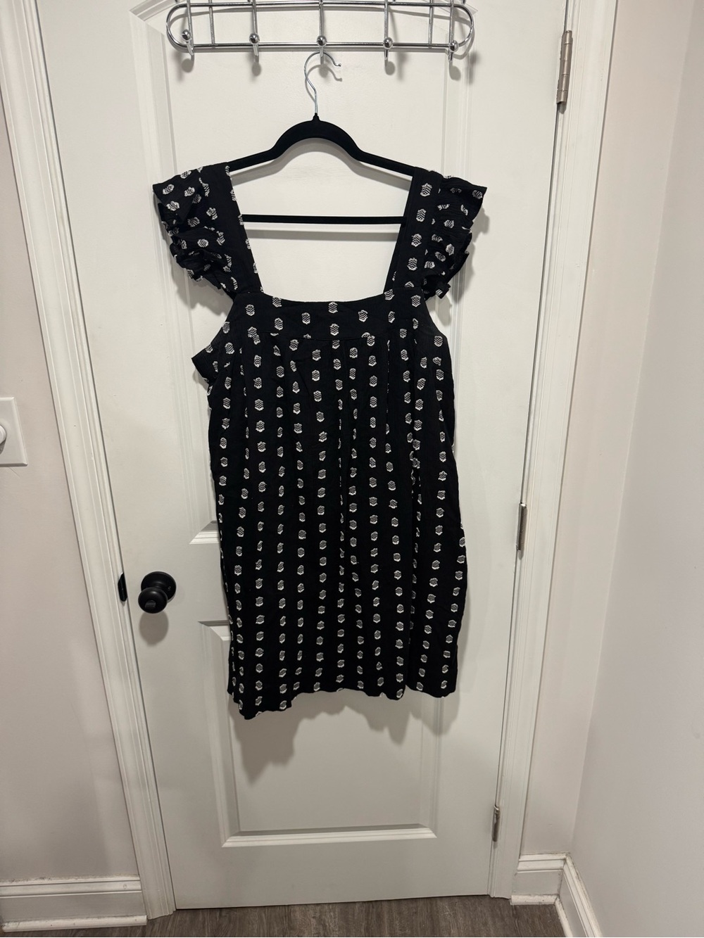 LOFT Black Mini Dress with White Spot Print and Flutter Straps